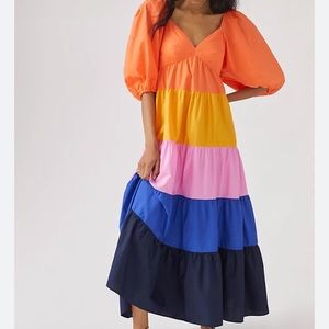 Farm for Anthropologie tiered dress with puff sleeves